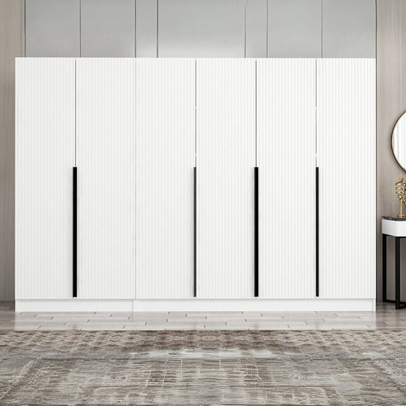 Armadio con 6 ante battenti colore bianco effetto cannettato 270x52x210H cm - Wilmy