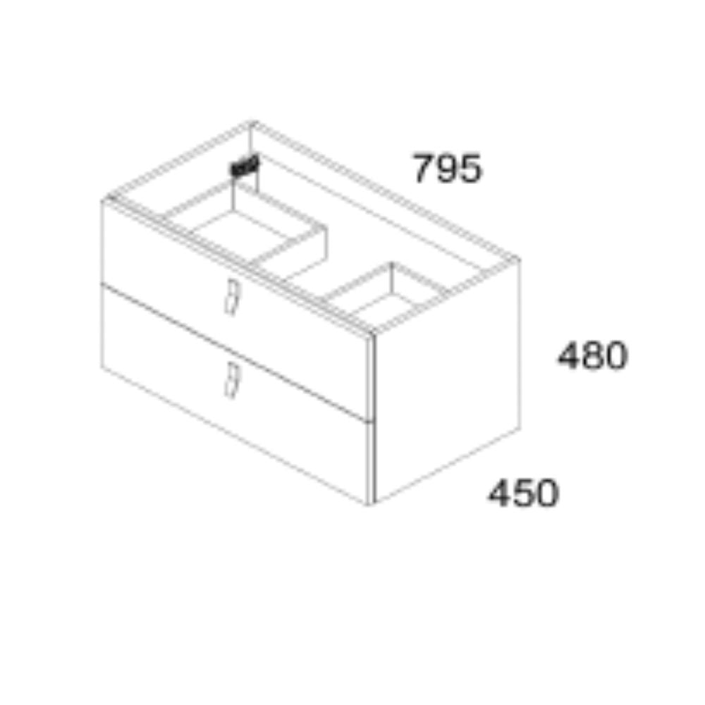 Wandhängender Waschtischunterschrank mit 2 Schubladen, Farbe Cappuccino, 80x45x48H cm - Vitty