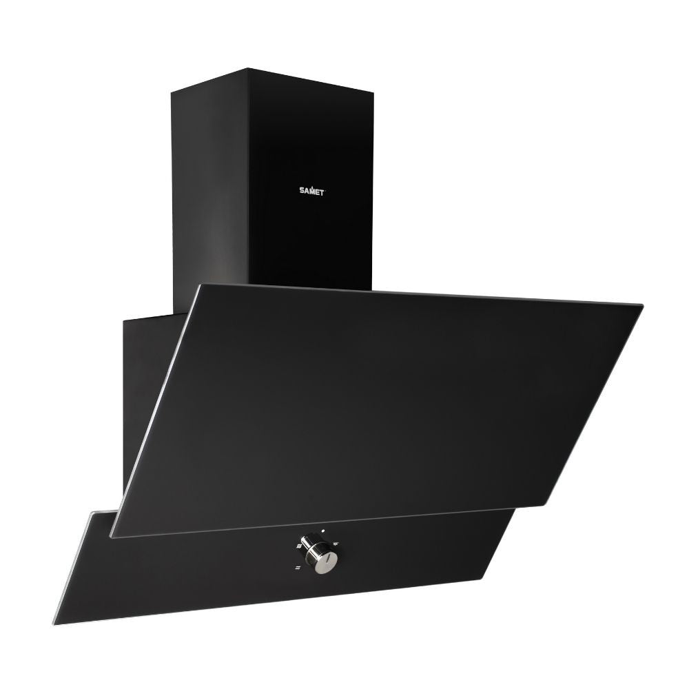 Wandhaube 60 cm mit Glas und Gehäuse in Schwarz - TURBINE 60 Samet