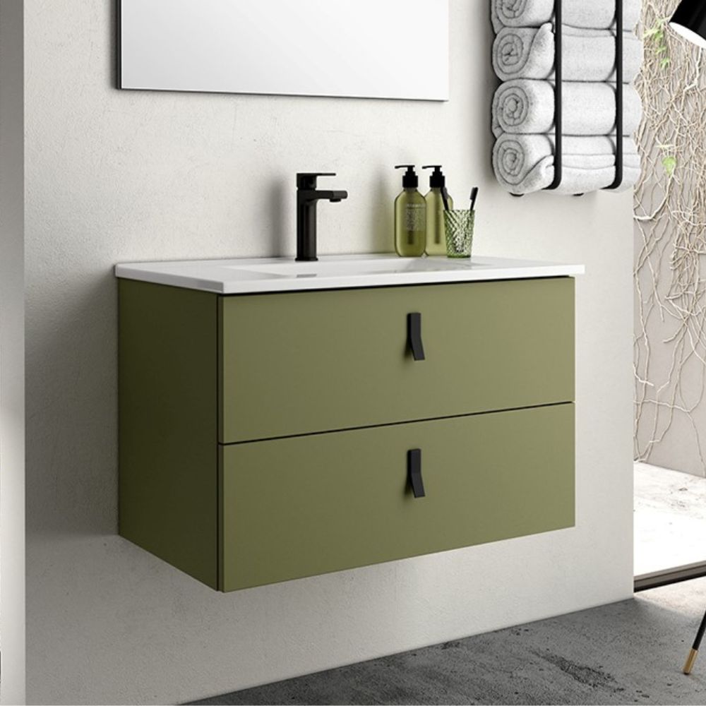 Mobile bagno sospeso con 2 cassetti colore verde oliva 60x45x48H cm - Vitty