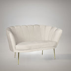 Canapé coquillage deux places en tissu couleur sable et pieds dorés 135x75H cm - Orel
