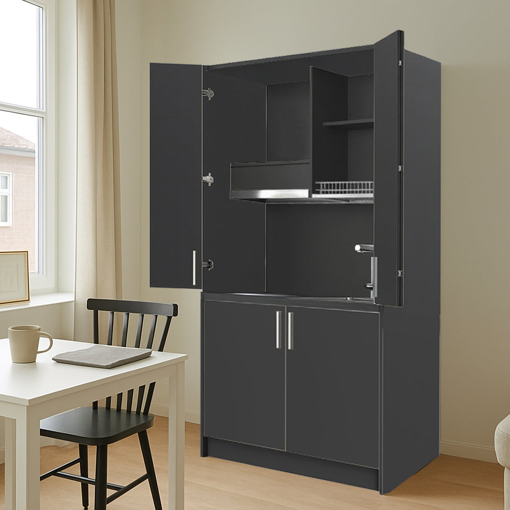 Cuisine escamotable compacte avec électroménager couleur anthracite 125x62x208H - Fold Evolution