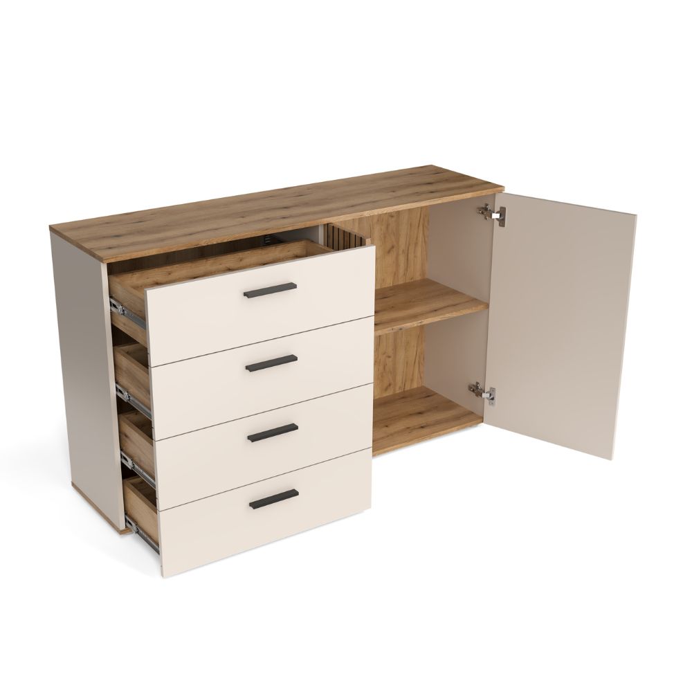 ENFILADE 4 TIROIRS + 1 PORTE CACHEMIRE/CHÊNE EVOQUE