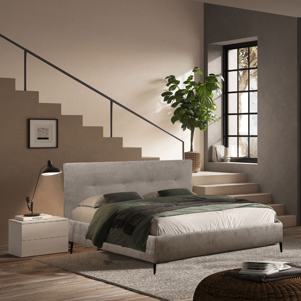 Camera da letto completa con armadio 6 ante con specchio e letto matrimoniale tortora Michela