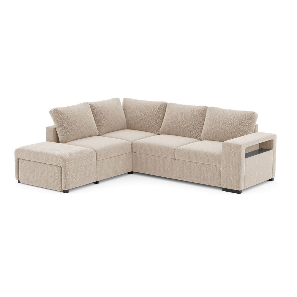 Divano letto angolare reversibile con bracciolo contenitore colore sabbia 248 cm - Kotty