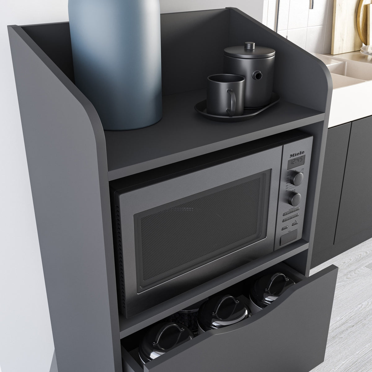 Meuble multi-usage avec tiroirs 60x136H cm coloris anthracite - Gorki