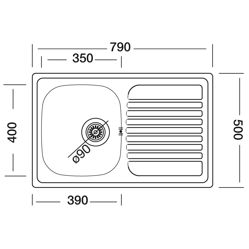 Lavello singolo in acciaio inox satinato con gocciolatoio destro 79x50 cm - Samet Classic 273