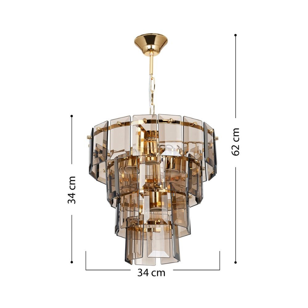 Lampada da soffitto a 4 luci con vetro fumè e colore oro - Falez MDL3829
