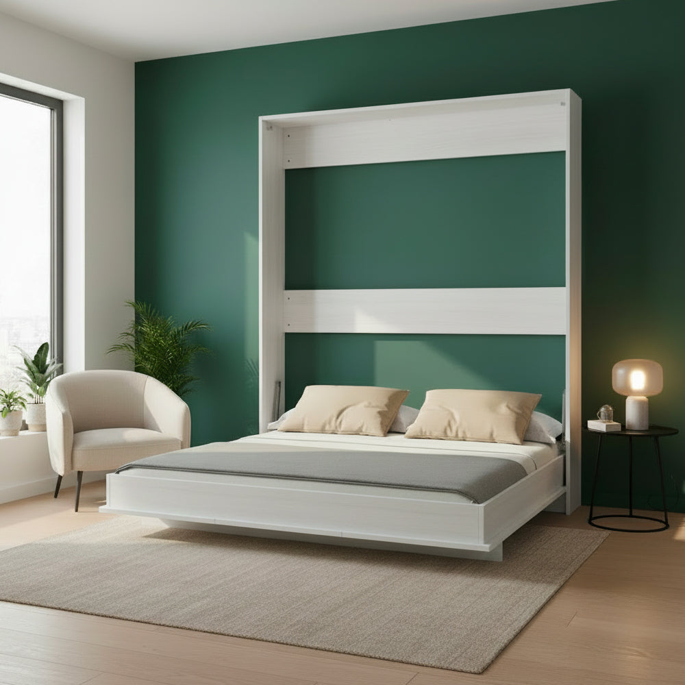 Lit double escamotable blanc 164x221H cm - Primer