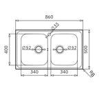 Lavello da incasso in acciaio inox con doppia vasca 86x50 Tirreno862