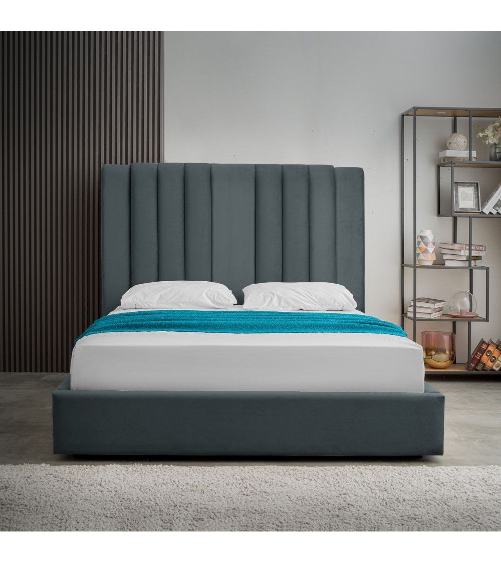 Letto matrimoniale con contenitore in tessuto vogue colore blu pacific - Stefy