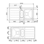 Lavello incasso 2 vasche e gocciolatoio reversibile 100x50 - Smeg LFB112