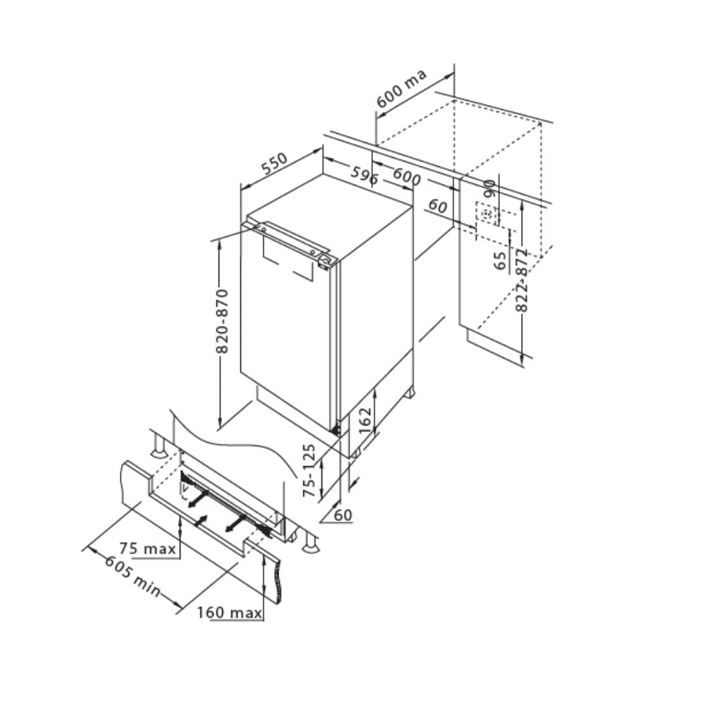 Réfrigérateur sous plan encastrable monoporte statique classe E 96 L - Candy CM4SE68W