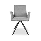 Lot de 2 Chaises avec accoudoirs en tissu gris et pieds en métal noir - Greta