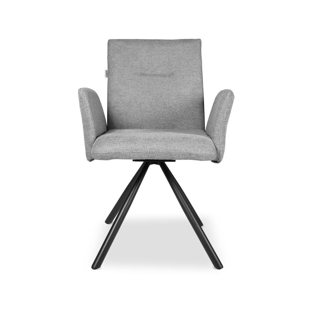 Lot de 2 Chaises avec accoudoirs en tissu gris et pieds en métal noir - Greta