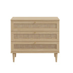 Cassettiera 3 cassetti in rovere con dettagli effetto Rattan 90.4x41.4x80H Livia