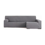 Housse de canapé extensible 250/310 cm péninsule droite gris accoudoir long - Troya