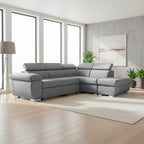 Divano letto angolare con penisola destra e pouf contenitore grigio Fiona