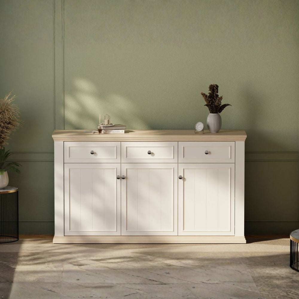 PNTK232-Q214 BUFFET ESSENZA AVEC 3 TIROIRS ET 3 PORTES COULEUR BLANC ET CHÊNE
