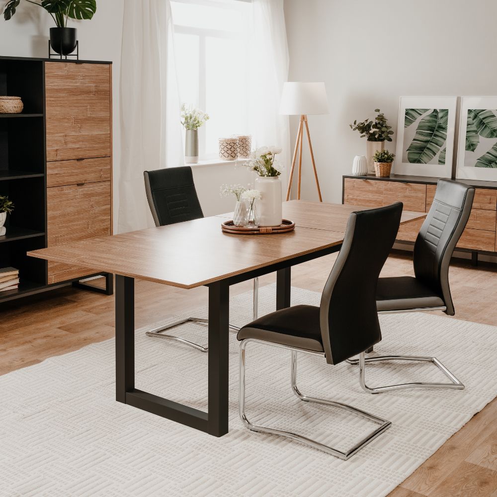Ausziehbarer Tisch 160x90 cm mit Holzplatte und anthrazitfarbenen Beinen - Austin
