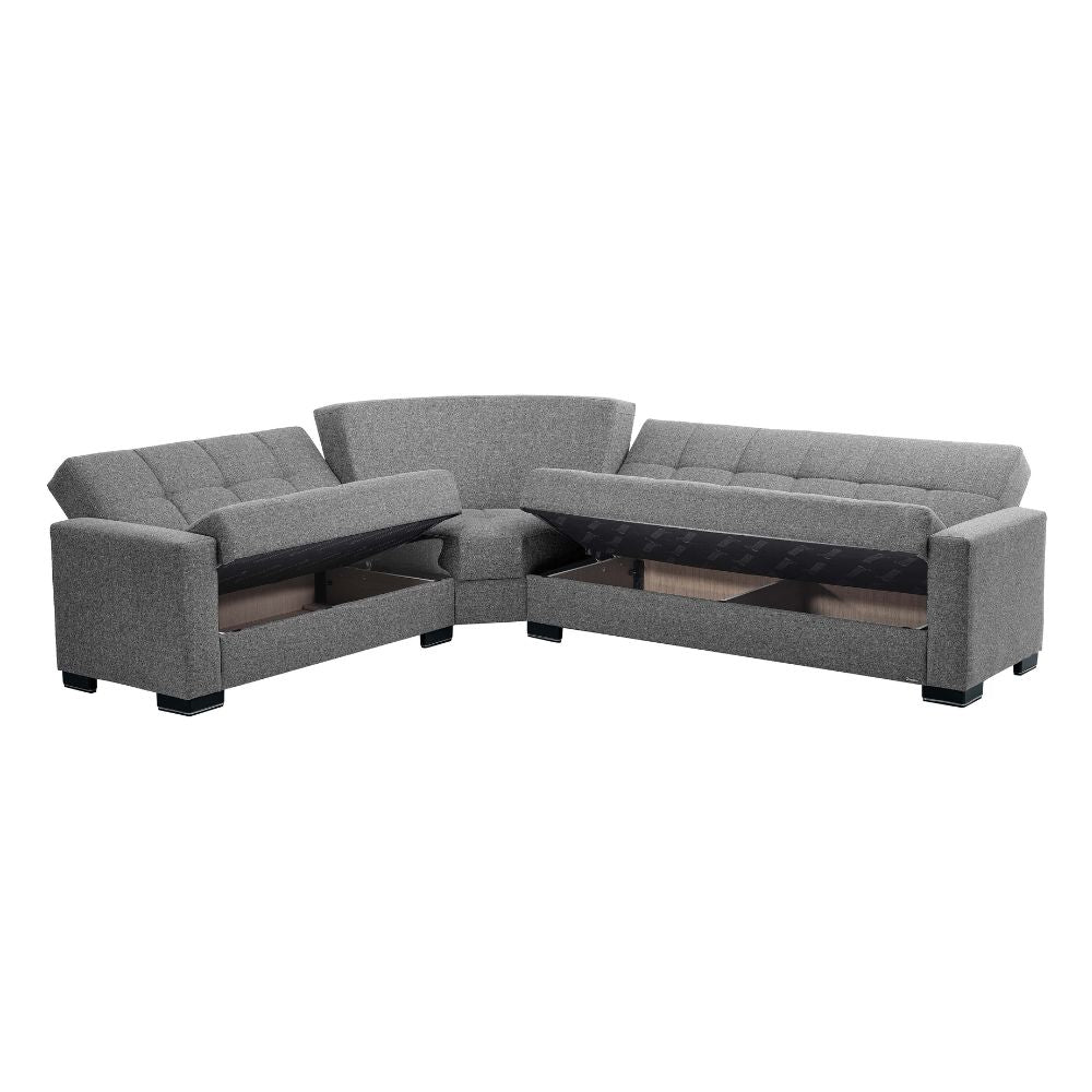 Divano angolare con funzione letto e doppio contenitore tessuto grigio - Fermina