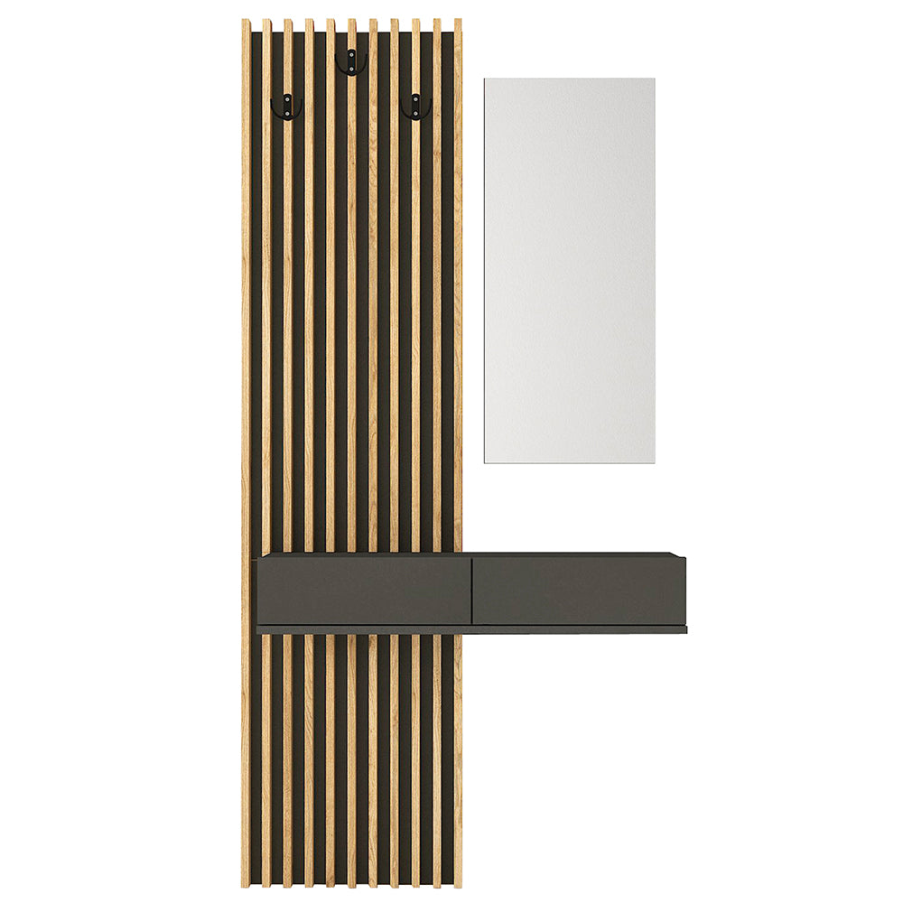 ENTRÉE ELOIS ANTHRACITE CHÊNE AVEC 3 PATTÈRES ET MIROIR