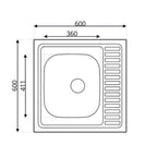 Lavello cucina da appoggio quadrato una vasca inox 60x15H cm - Samet SA24