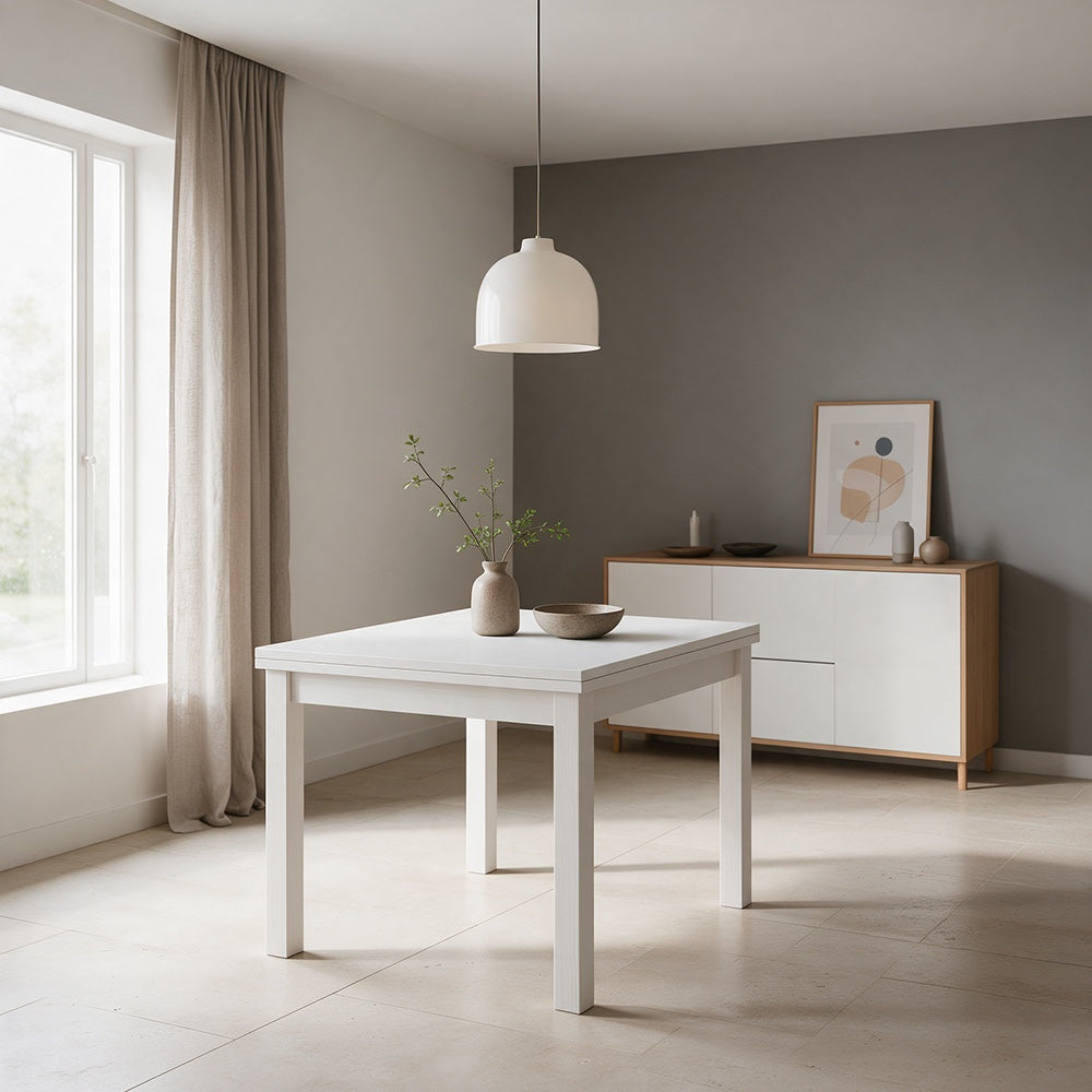 Verdoppelbarer quadratischer Tisch, Esche weiß, 90x90 cm – Firenze