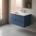 Hängender Badezimmerschrank in mattem Hellblau mit geriffelten Schubladen 80x45x50H cm - Gaper