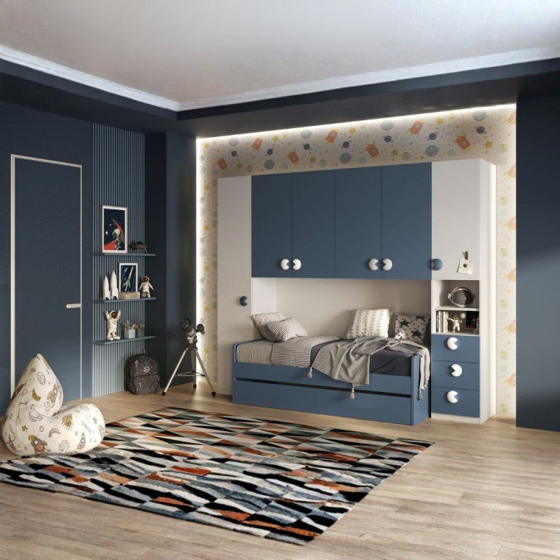 Cameretta a ponte con 2 letti colore bianco opaco e blu 293x5x240.5H Gilbert
