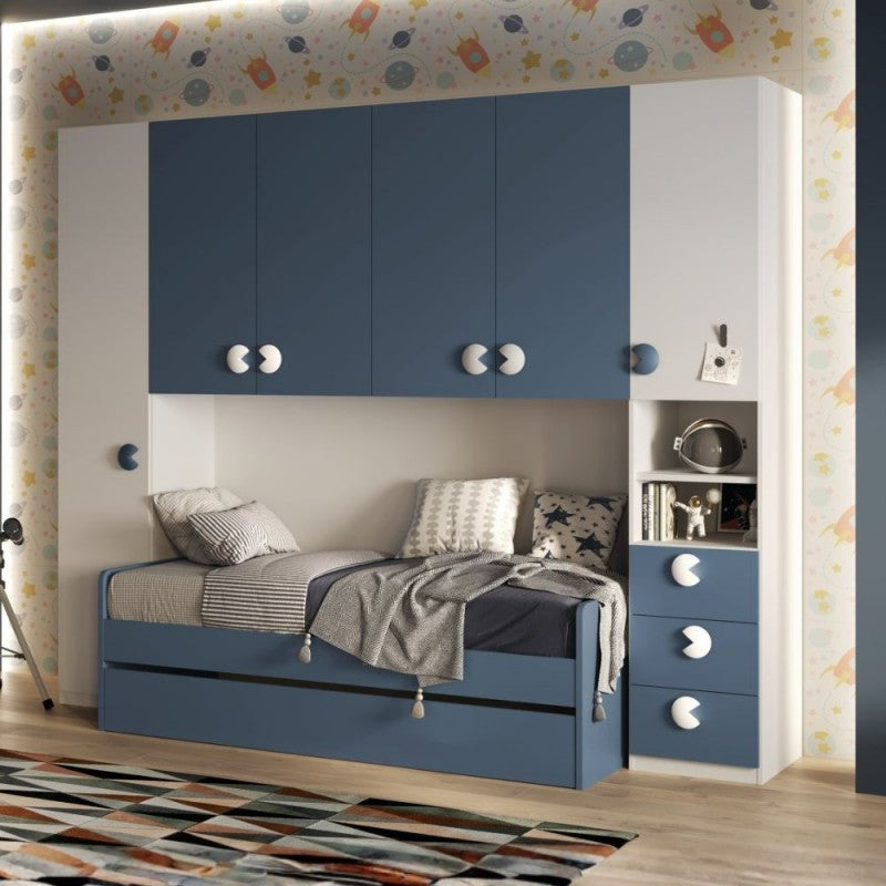Cameretta a ponte con 2 letti colore bianco opaco e blu 293x5x240.5H Gilbert