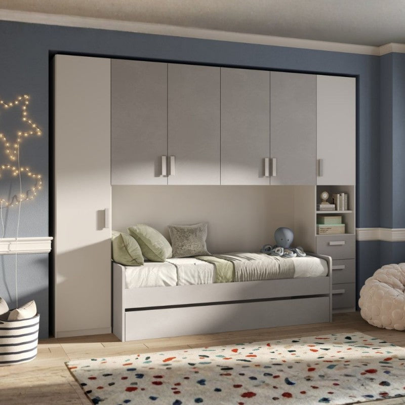 Cameretta a ponte con 2 letti colore bianco opaco e gesso 293x5x240.5H Gilbert