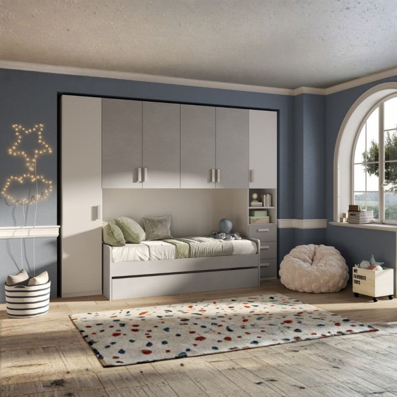 Cameretta a ponte con 2 letti colore bianco opaco e gesso 293x5x240.5H Gilbert