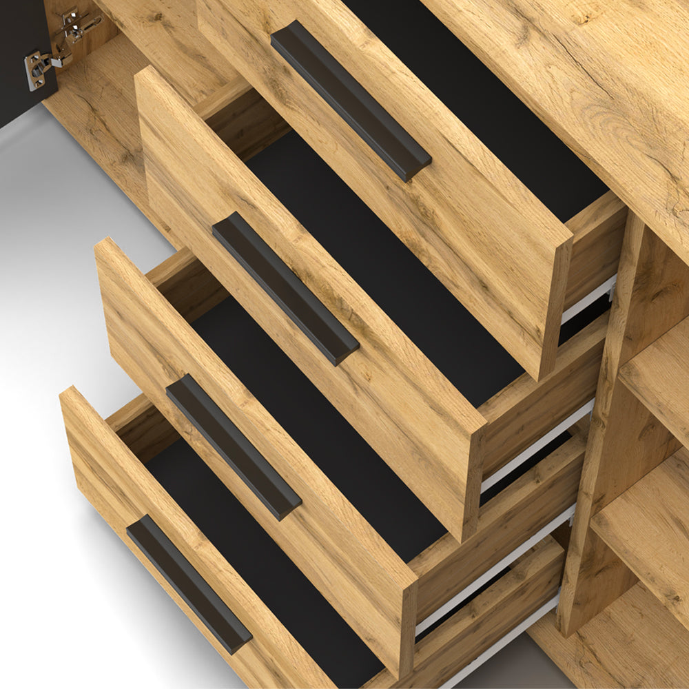 Credenza in legno con ante e cassetti colore rovere e antracite 120 cm - Berno