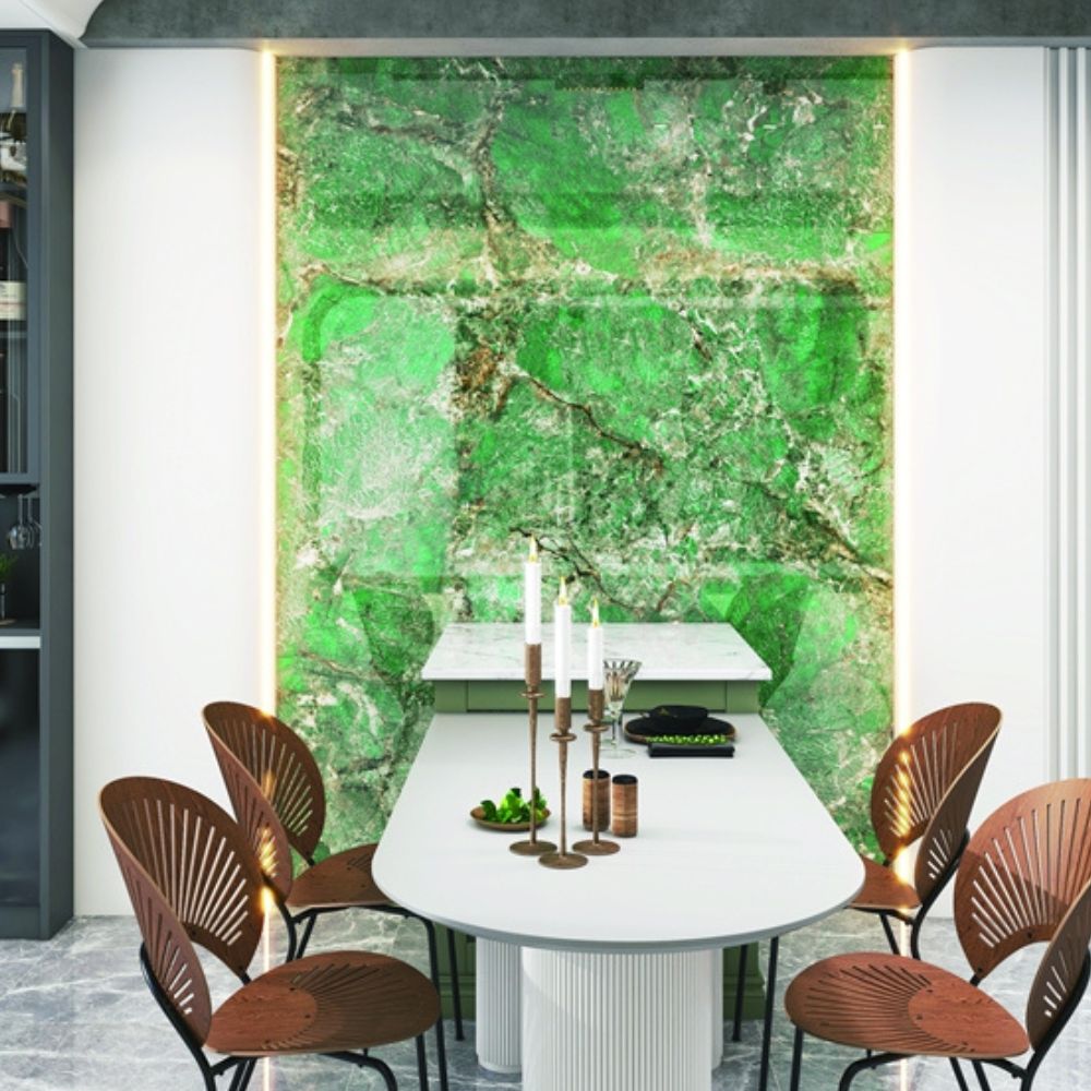 Pannello decorativo effetto marmo verde lucido 122x300 PANGH168