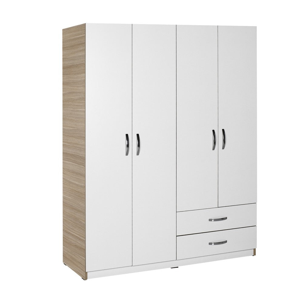 Armadio 120x170h cm con 4 ante e 2 cassetti colore bianco