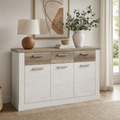 Madia 3 ante e 3 cassetti 213 cm pino bianco con top rovere antico Flux