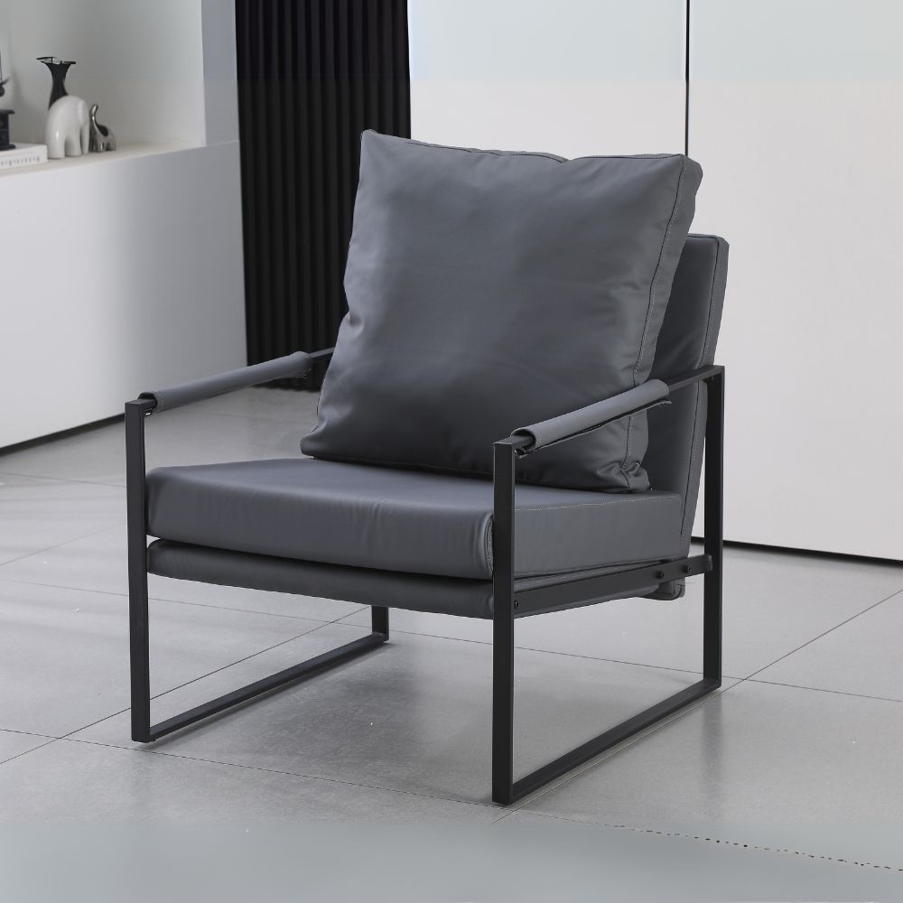 Fauteuil en similicuir gris foncé et structure en métal noir - Gimmy