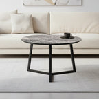 Tavolino da salotto con piano effetto marmo nero arabesque e gambe nere Klint