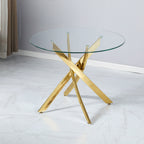 Tavolo rotondo 130x130 cm in vetro temperato con gambe incrociate oro Peyton