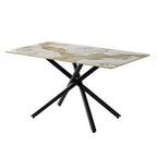 Tavolo con piano in ceramica effetto marmo bianco pandora brown lucido e gambe in metallo nero 140x80x76H Linus2358