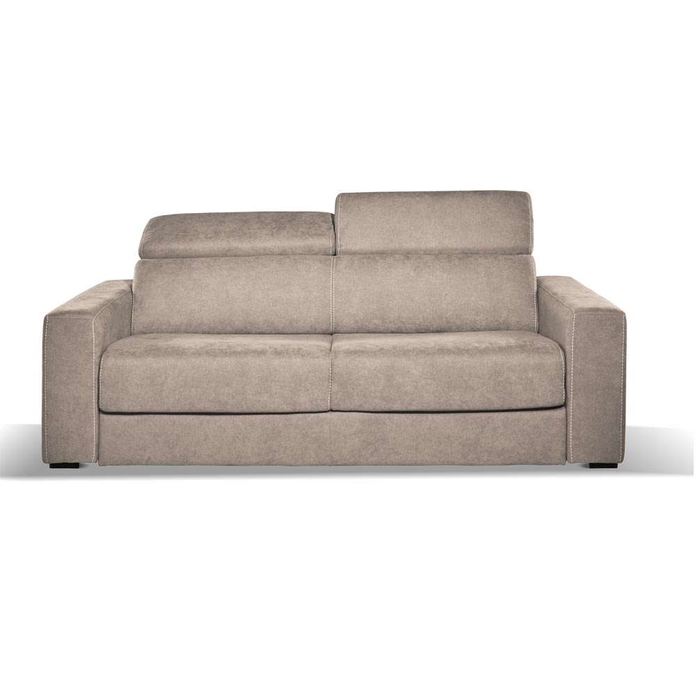 Canapé convertible 3 places avec têtières inclinables coloris taupe - Crien