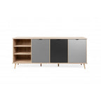 Madia in legno 209,6x88,3h cm con tre ante e vano a giorno colore rovere, antracite e grigio - Epik 56