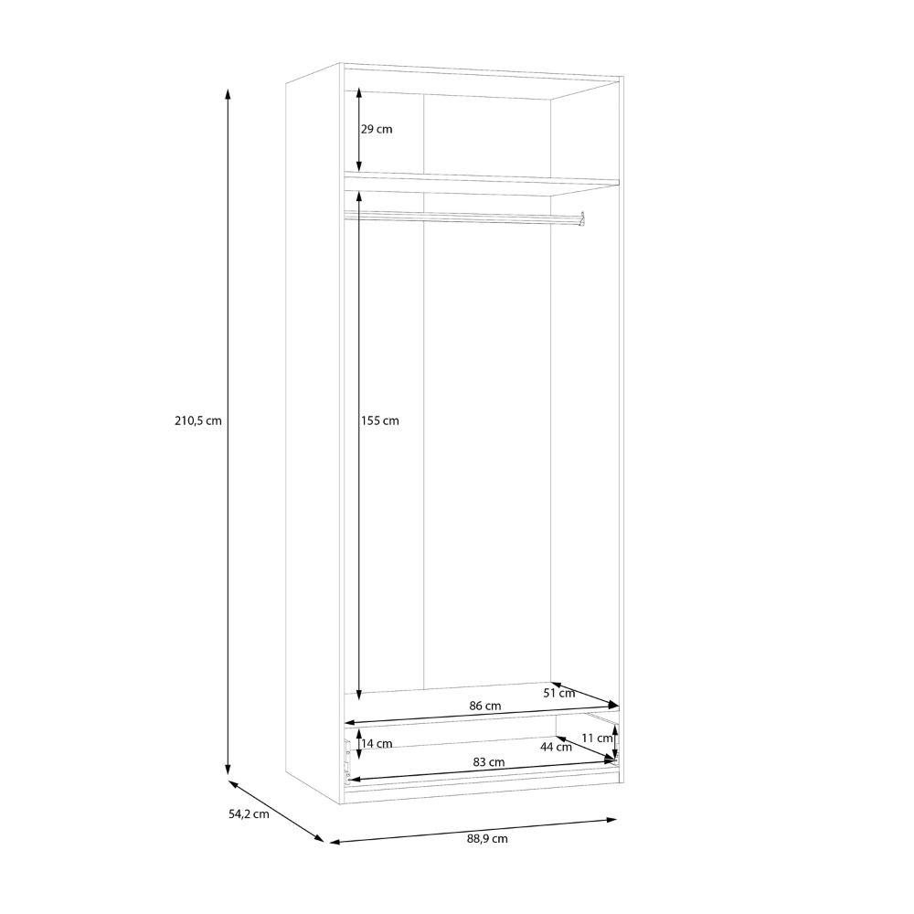 Armoire 2 portes 1 tiroir coloris blanc 89x54x210.5H Arcadia