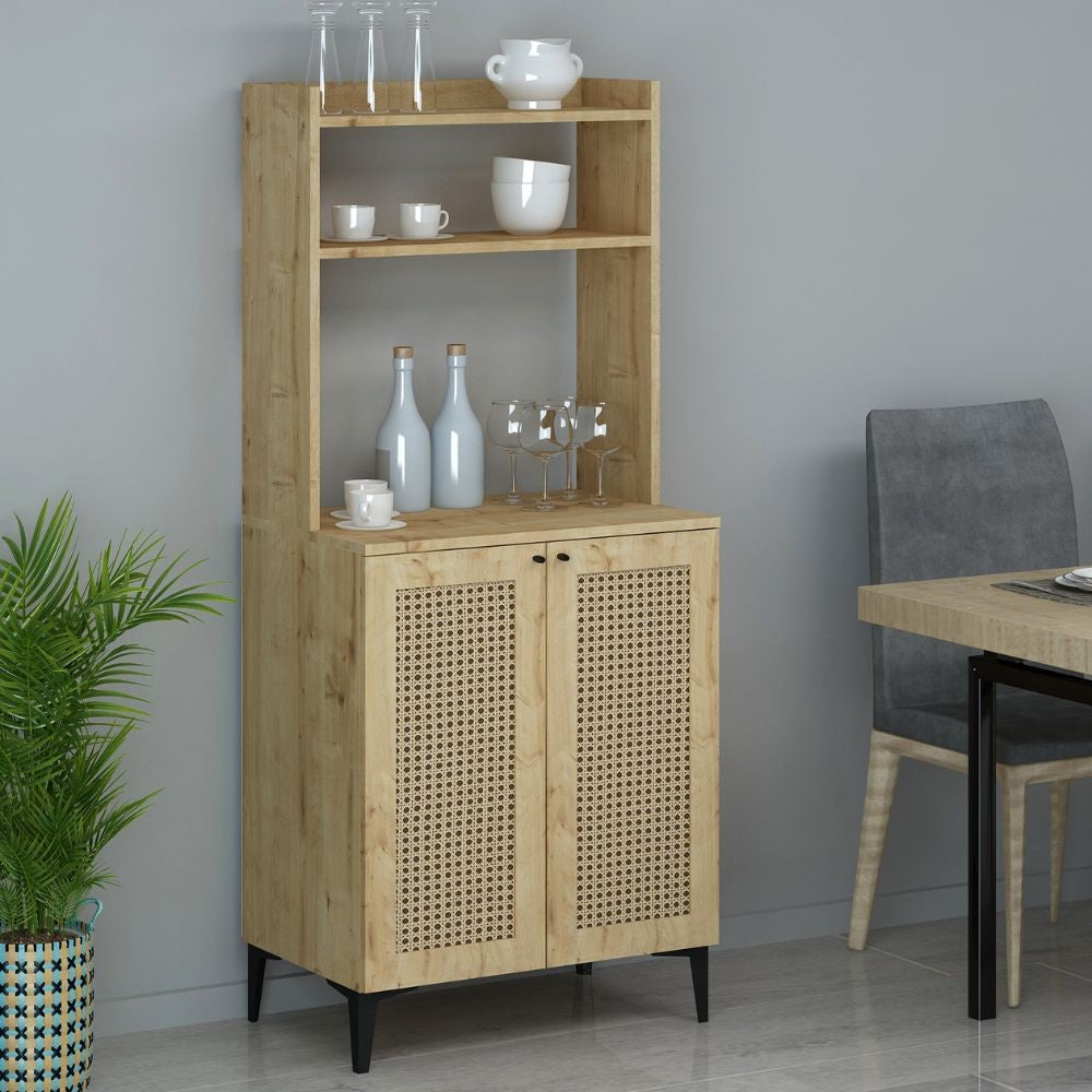 Credenza 70x164h cm con 2 ante e vani a giorno colore rovere - Zanne