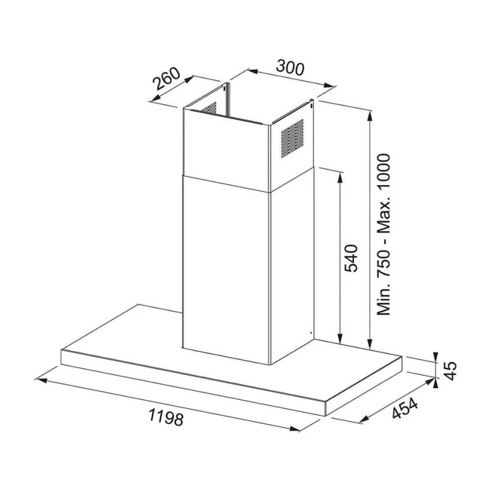 Cappa da parete FTLN 120 cm inox e vetro nero classe A+ Franke