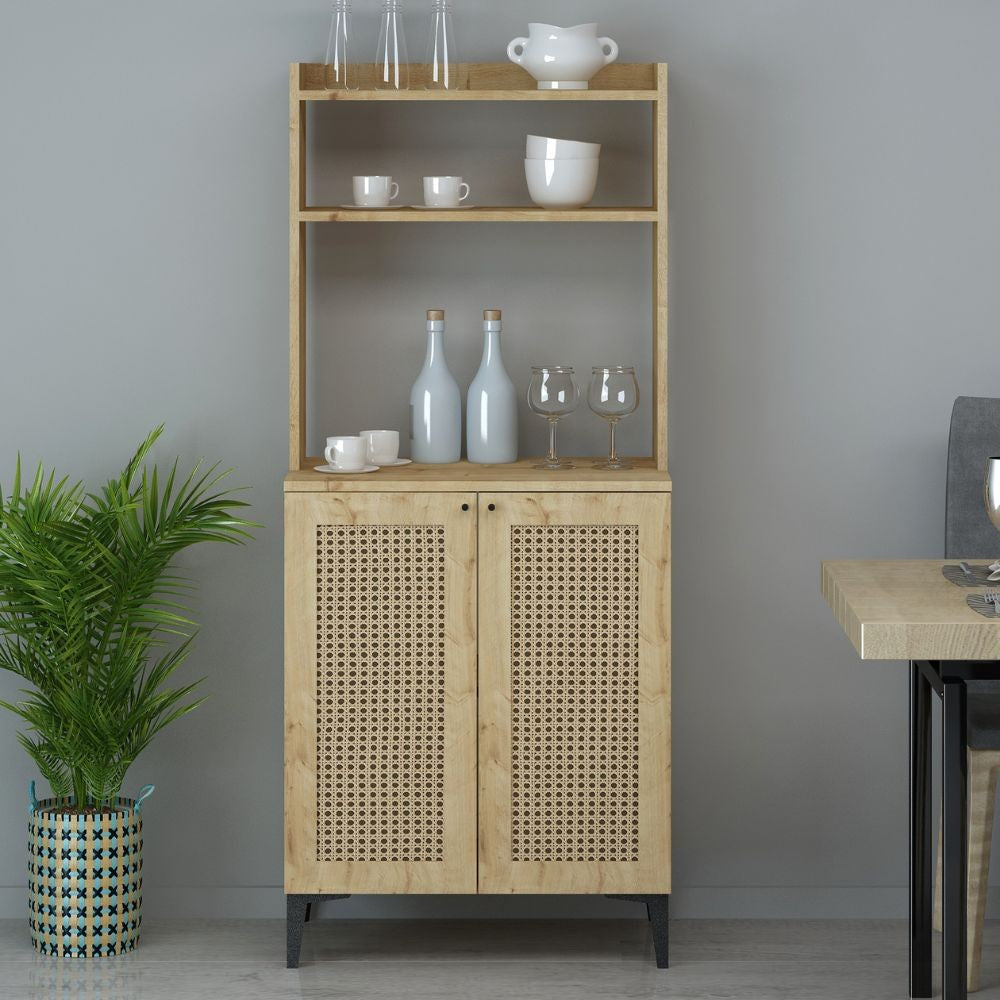 Credenza 70x164h cm con 2 ante e vani a giorno colore rovere - Zanne