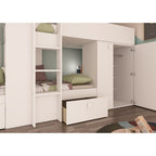 Lit superposé avec armoire et tiroirs couleur blanc 295x110x150H - Witt