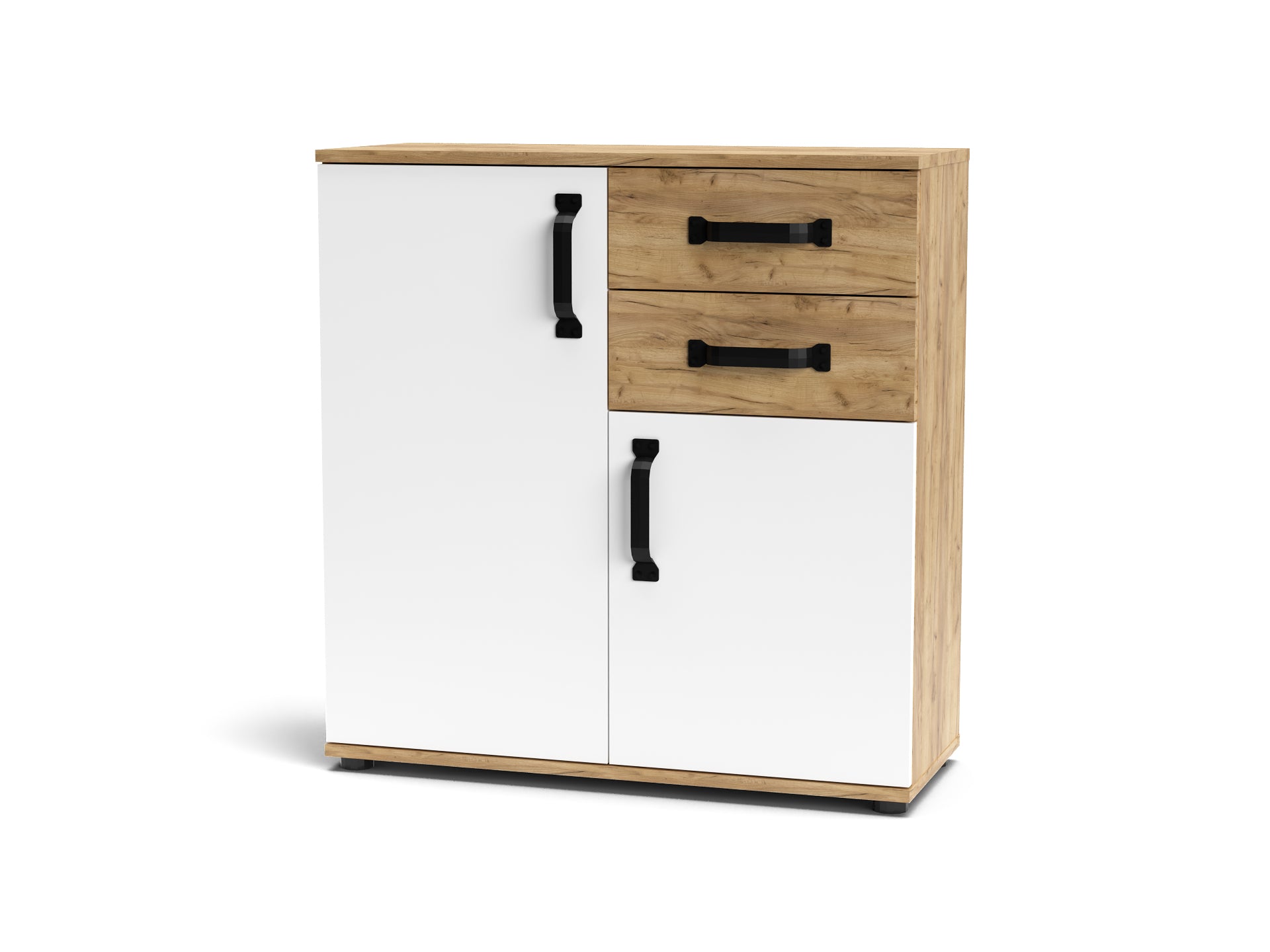 Credenza in legno con ante e cassetti colore rovere e bianco 80x83H cm - Mosso