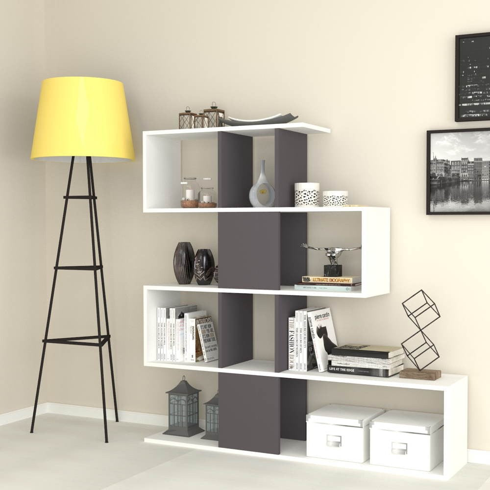 Libreria bifacciale 145x145h cm in legno colore bianco e ghisa - Aktif